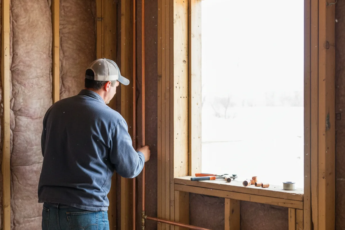 Licensed plumber running new copper supply lines in a Edgar home